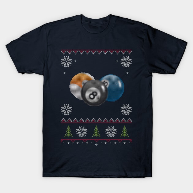 Billiards Pool Ugly Sweater Christmas T-Shirt by vladocar